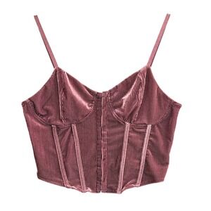 MIXED THREADS Burgundy Velvet Crop Top XL Spaghetti Strap Hook & Eye
